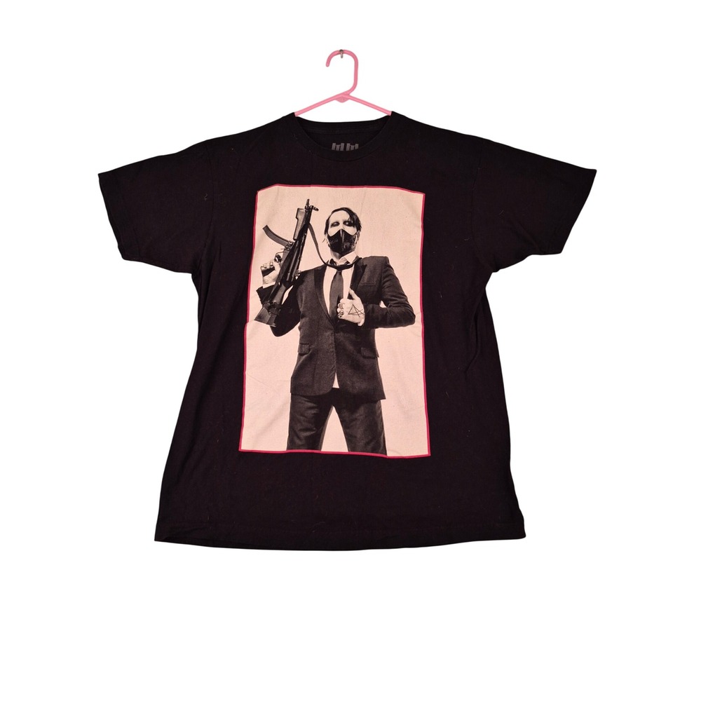 Marilyn Manson Graphic T-Shirt Mens Large Black Band Tee Photo Print Mask Suit
